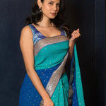 Blue Ombre Boota Saree with Heavy Benarasi Border - Anvi Couture