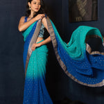 Blue Ombre Boota Saree with Heavy Benarasi Border - Anvi Couture