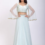 Ice Blue Hand Embroidered Lehenga Set Full