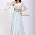 Ice Blue Hand Embroidered Lehenga Set Front