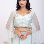 Ice Blue Hand Embroidered Lehenga Set Close Up