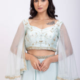 Ice Blue Hand Embroidered Lehenga Set Close Up