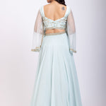 Ice Blue Hand Embroidered Lehenga Set Back