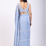 Ice Blue Prestitch Saree Set With Embroidered Blouse Back