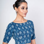 Indigo Blue Blouse with Boat Neck Design and Square Back Closure - Anvi Couture