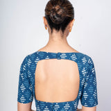 Indigo Blue Blouse with Boat Neck Design and Square Back Closure - Anvi Couture