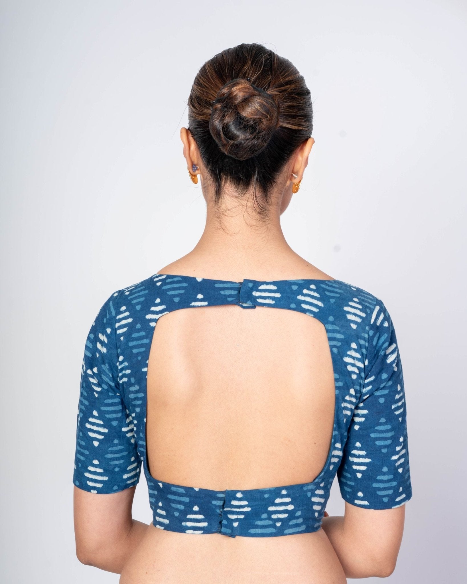 Indigo Blue Blouse with Boat Neck Design and Square Back Closure - Anvi Couture