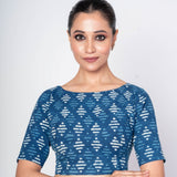 Indigo Blue Blouse with Boat Neck Design and Square Back Closure - Anvi Couture