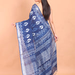 Indigo Blue Handloom Printed Cotton Saree Back View