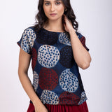 Indigo Blue Handpainted Crop Top Drape Skirt Set Close Up