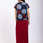 Indigo Blue Handpainted Crop Top Drape Skirt Set Back