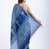 Indigo Blue Printed Handloom Cotton Saree - Anvi Couture