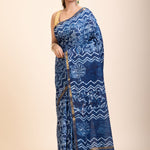 Indigo Hand Block Print Cotton Saree front1