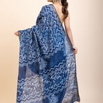 Indigo Hand Block Print Cotton Saree back