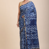 Indigo Hand Block Print Cotton Saree Full
