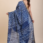 Indigo Hand Block Print Cotton Saree Back
