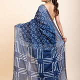 Indigo Handblock Printed Cotton Saree With Golden Border
back