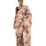 Ivory Crepe Saree with Delicate Floral Print and Cut Dana Embroidery Work