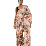 Ivory Crepe Saree with Delicate Floral Print and Cut Dana Embroidery Work