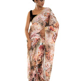 Ivory Saree with Delicate Floral Print and Cut Dana Embroidery Work