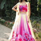 Rose Bloom Ivory Floral Lehenga Jacket Set - Anvi Couture