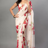 Ivory Floral Printed Saree Adorned with Hand - Embroidered Cut Dana Detailing - Anvi Couture