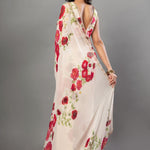 Ivory Floral Printed Saree Adorned with Hand - Embroidered Cut Dana Detailing - Anvi Couture