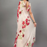 Ivory Floral Printed Saree Adorned with Hand - Embroidered Cut Dana Detailing - Anvi Couture