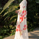 Ivory Floral Printed Saree Adorned with Hand - Embroidered Cut Dana Detailing - Anvi Couture