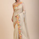 Ivory Gold Tissue Gota Patti Saree - Anvi Couture