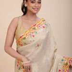 Ivory Gold Tissue Gota Patti Saree - Anvi Couture