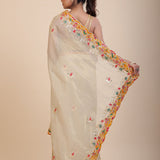 Ivory Gold Tissue Gota Patti Saree - Anvi Couture