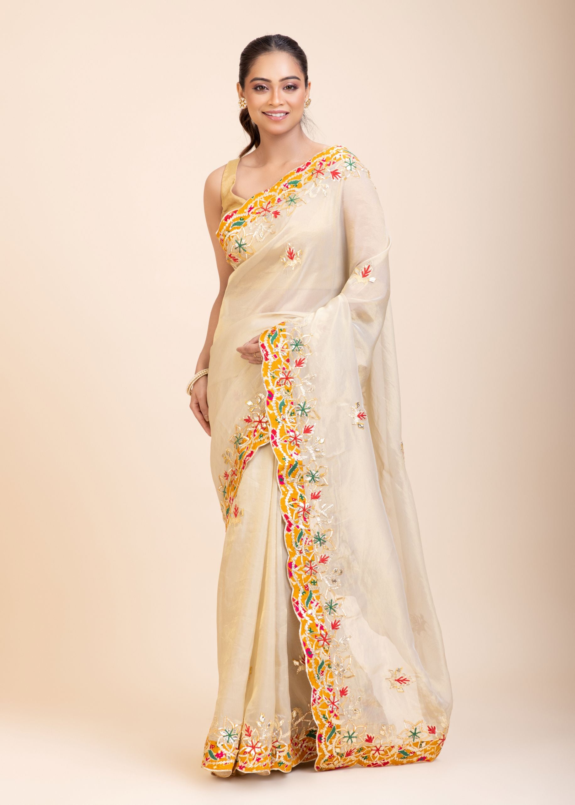 Ivory Gold Tissue Gota Patti Saree
front