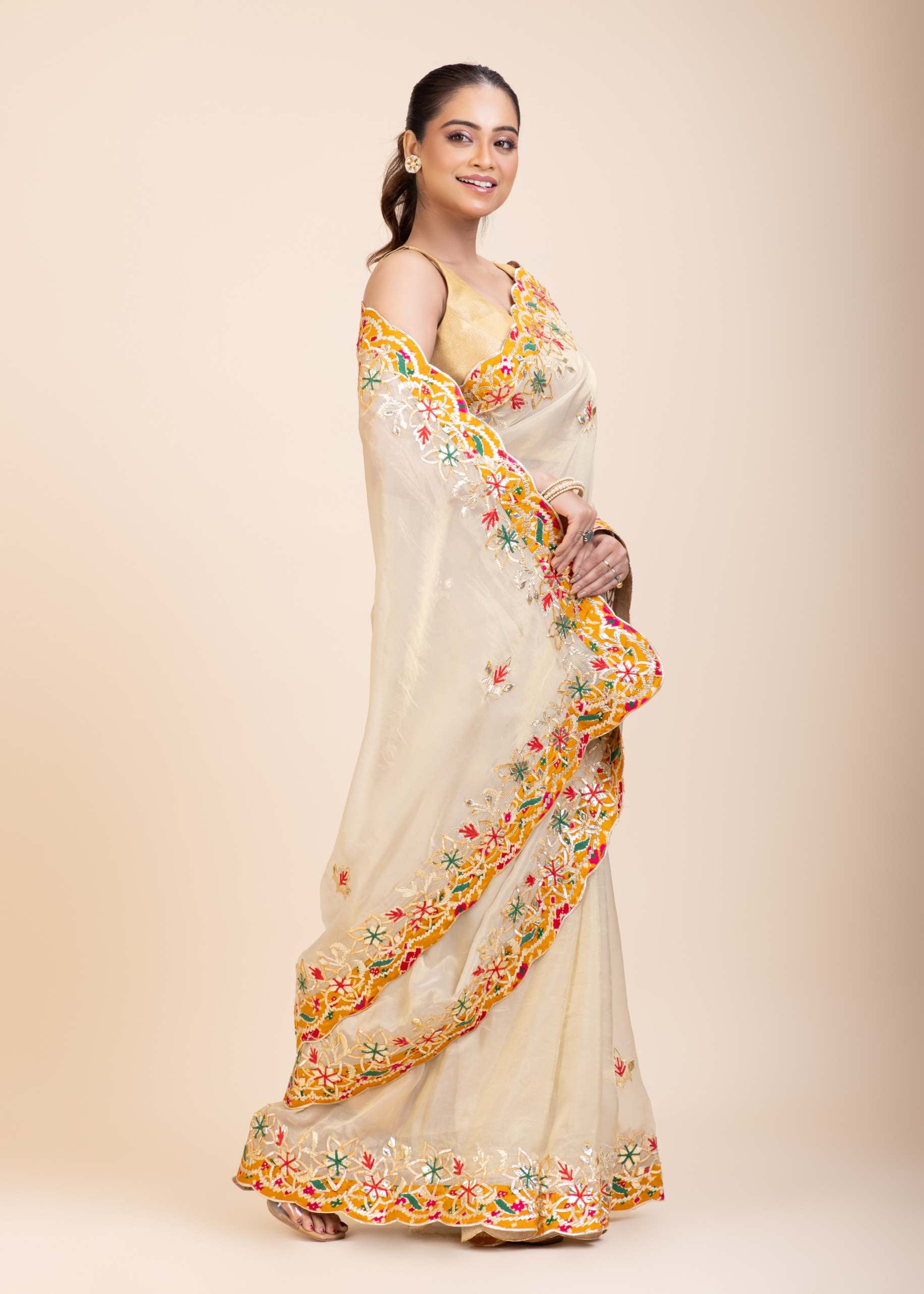 Ivory Gold Tissue Gota Patti Saree
side