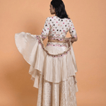 Ivory Tissue Silk Hand Embroidered Lehenga with Ruffle Dupatta - Anvi Couture
