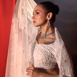 Ivory White Bridal Lehenga set in Pearl Hand Embroidery - Side