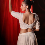 Ivory White Bridal Lehenga set in Pearl Hand Embroidery - Back