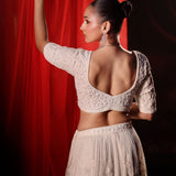 Ivory White Bridal Lehenga set in Pearl Hand Embroidery - Back