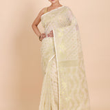 Ivory  and Gold Bangladeshi  Dhakai Jamdani Saree with Golden Bootas full
