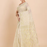 Ivory  and Gold Bangladeshi  Dhakai Jamdani Saree with Golden Bootas front