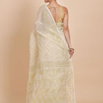 Ivory  and Gold Bangladeshi  Dhakai Jamdani Saree with Golden Bootas back