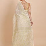 Ivory  and Gold Bangladeshi  Dhakai Jamdani Saree with Golden Bootas back