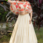 Ivory and Orange Floral Lehenga with Hand - Embroidered Cape - Anvi Couture