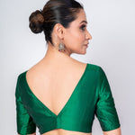 Jungle Green Boat Neck Blouse with Elbow Sleeves & V - Cut Back Closure - Anvi Couture