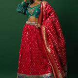 Latest Pink Banarasi Lehenga Set with Peacock Blue Choli - Indian Bridal Wear