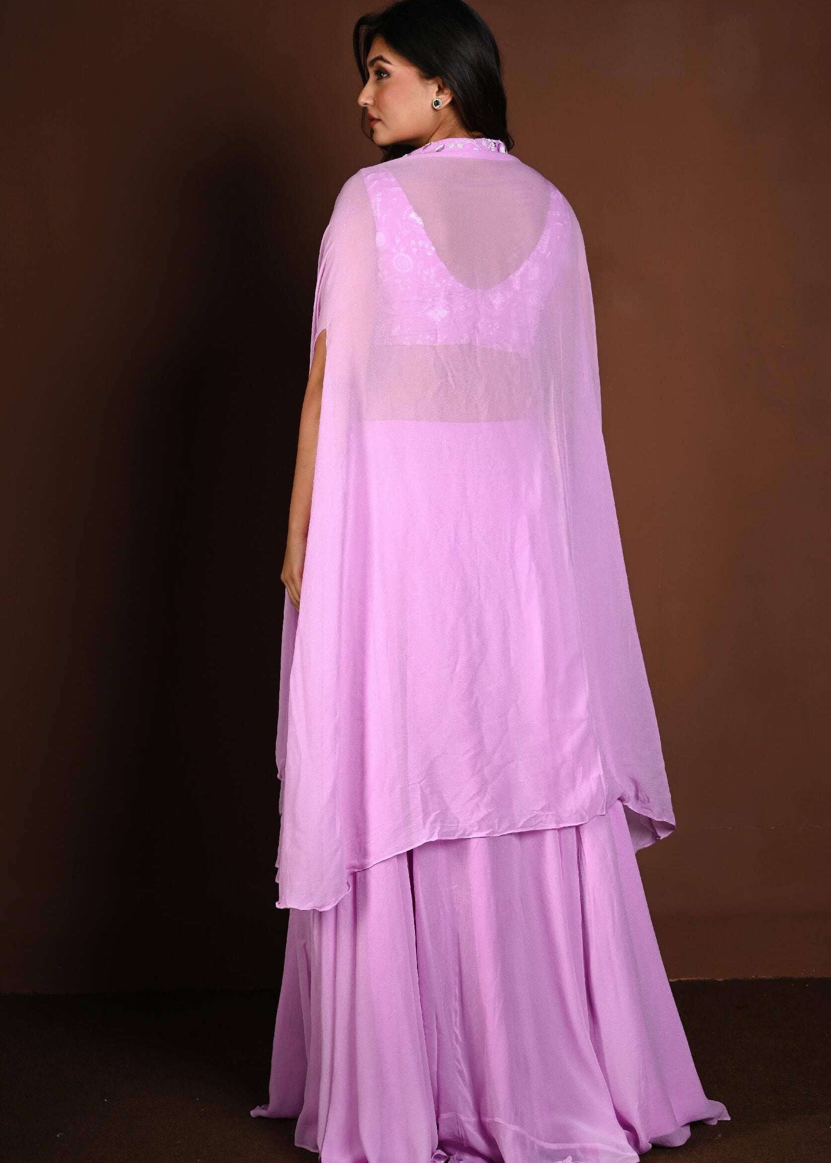 Lavender Cape Lehenga Set with Embroidered Work - Anvi Couture