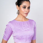 Lavender Color Close Neck Elbow Sleeve Blouse with Dome Back Cut - Out - Anvi Couture