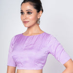 Lavender Color Close Neck Elbow Sleeve Blouse with Dome Back Cut - Out - Anvi Couture