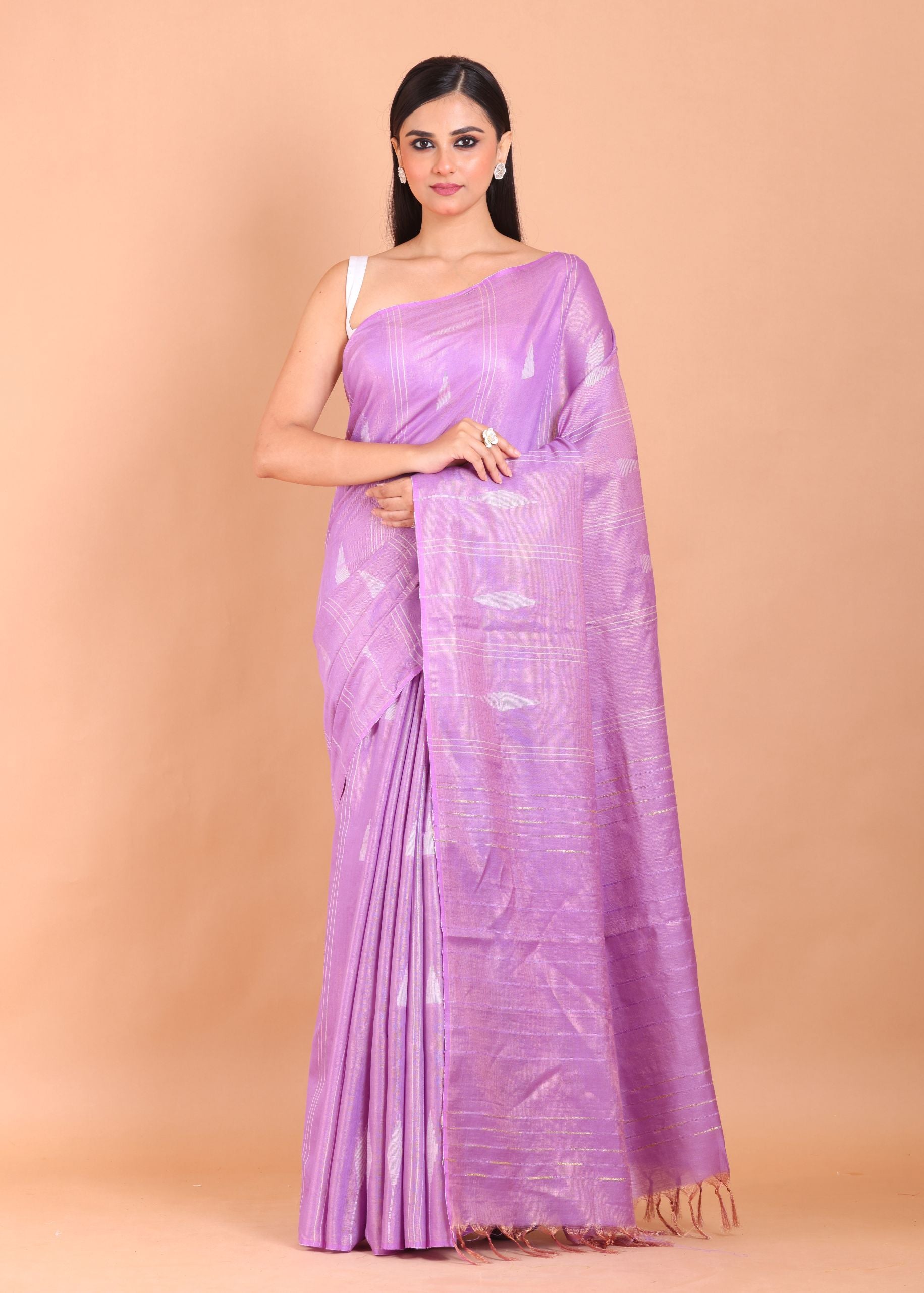 Lavender Color Handloom Silk Saree full