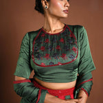 Red and Green Lehenga with Matching Green Choli and Dupatta - Anvi Couture